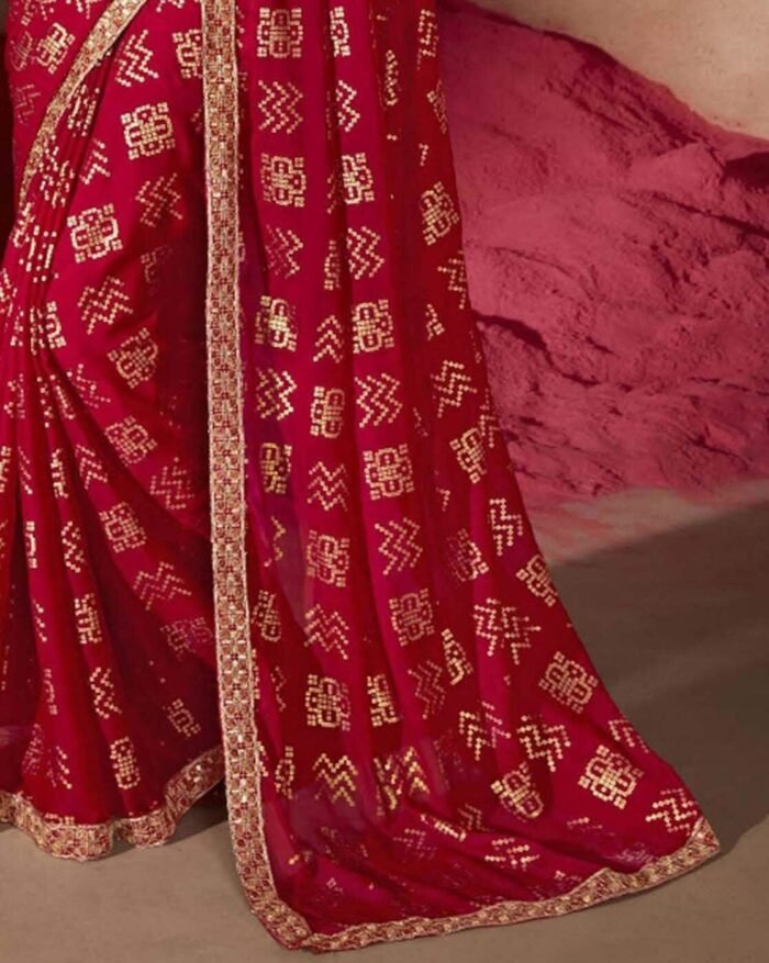 Women Bandhani Print Chiffon Saree - Image 3