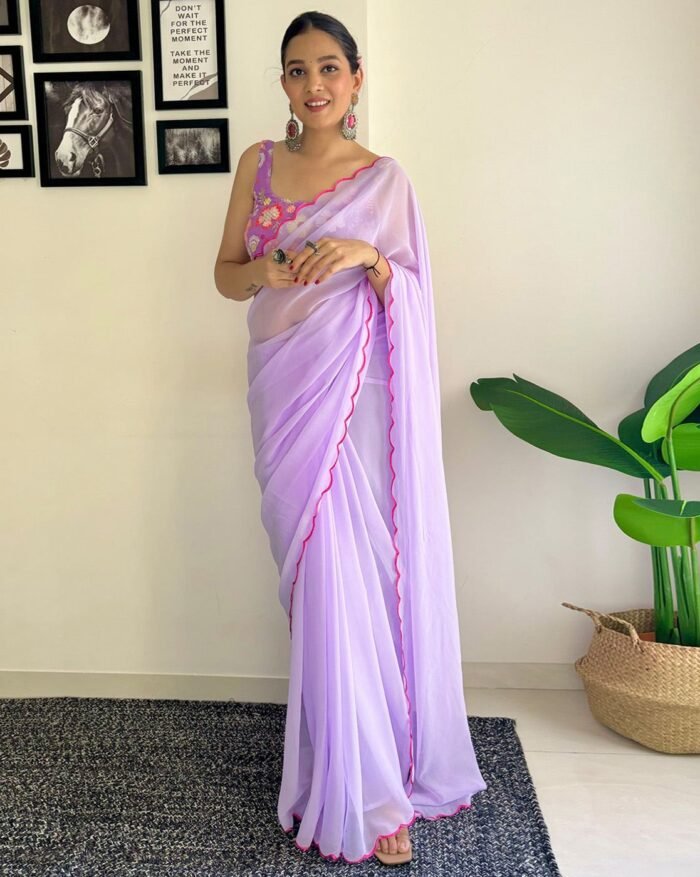 Women Georgette Saree with Scalloped Border - Image 1
