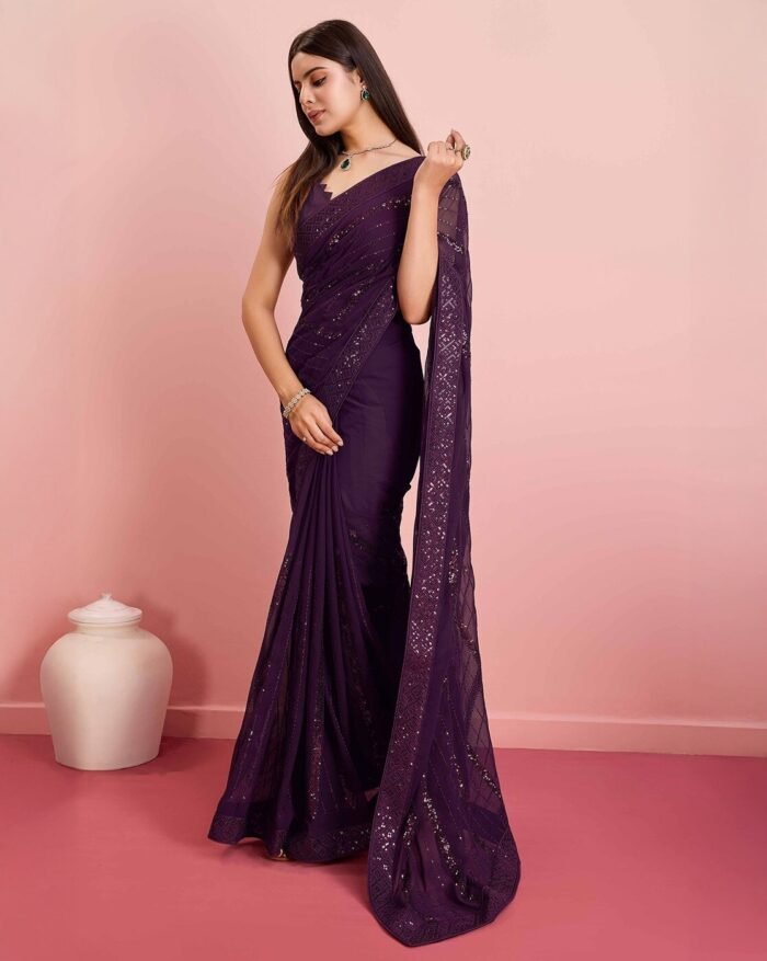 Women Embellished Georgette Saree - Image 1