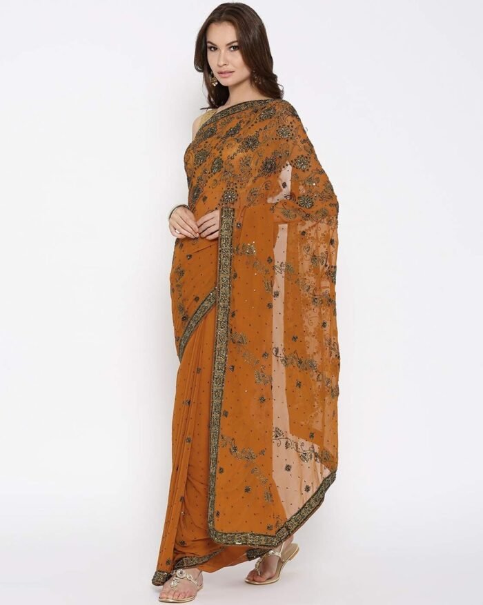 Heavy Work Party Wear Saree with Unstitched Blouse - Image 1