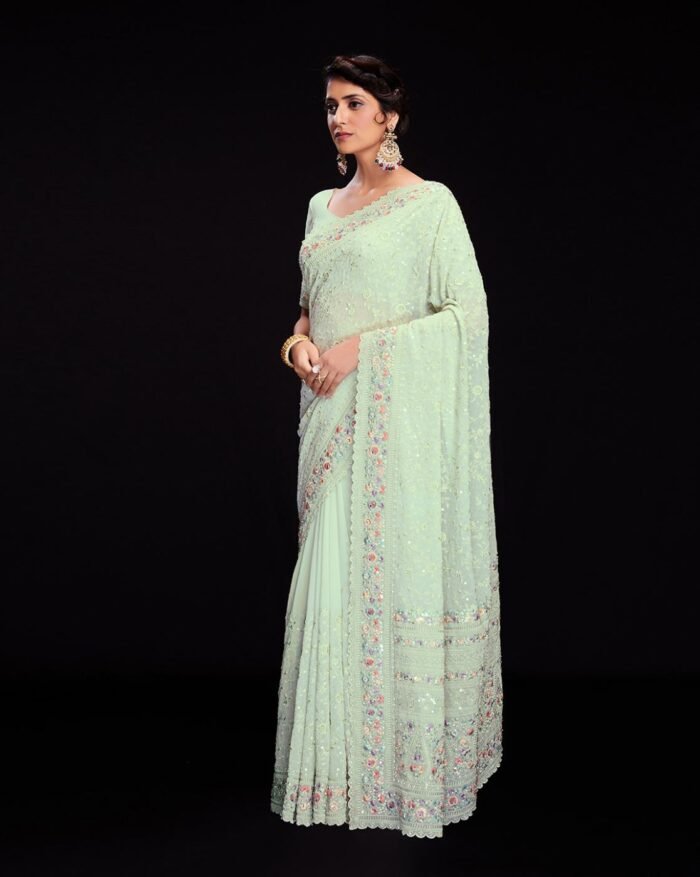 Floral Print Saree with Border - Image 6