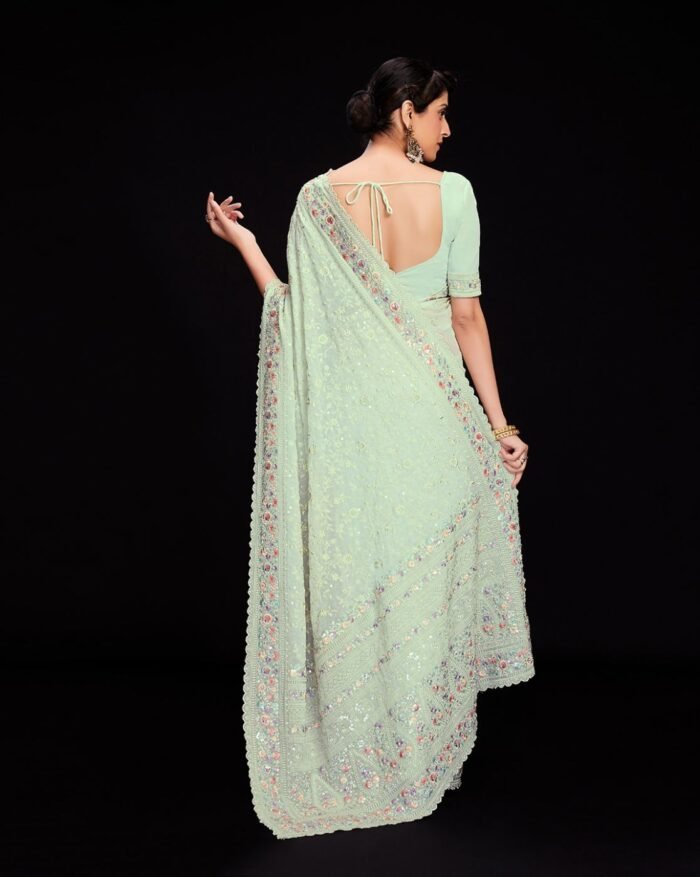 Floral Print Saree with Border - Image 4