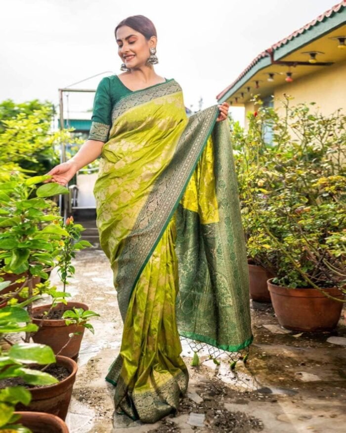 Women Floral Woven Saree with Contrast Border - Image 1