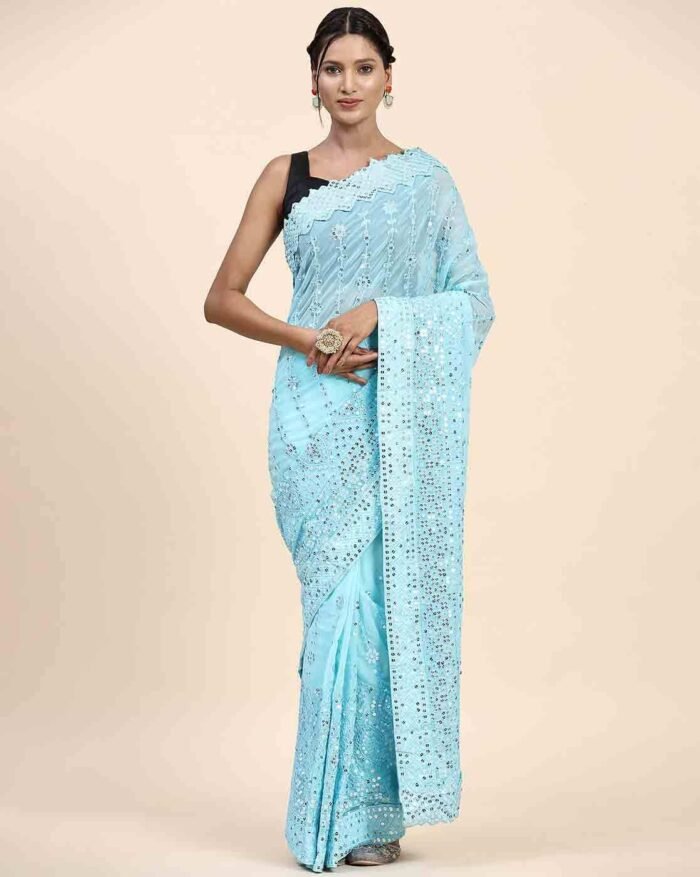 Women Embroidered Georgette Saree - Image 1