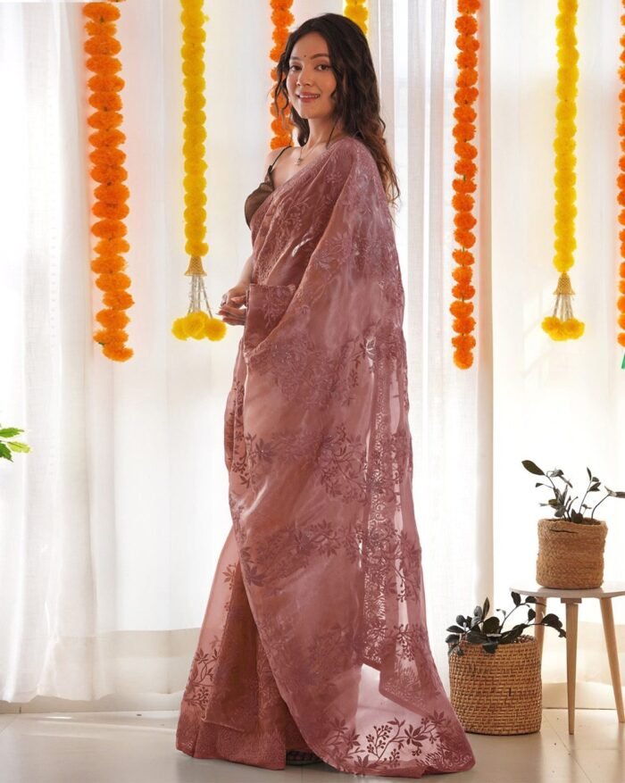 Women Embroidered Saree with Contrast Border - Image 3