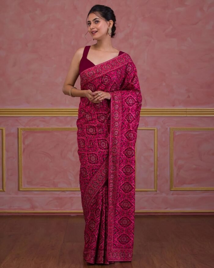 Women Embroidered Saree with Blouse Piece - Image 1