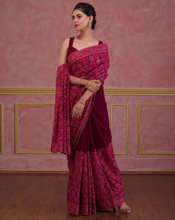 Women Embroidered Saree with Blouse Piece - Image 5
