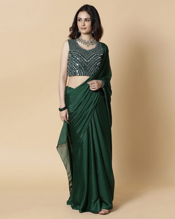 Women Striped Georgette Saree with Embellished Blouse - Image 2