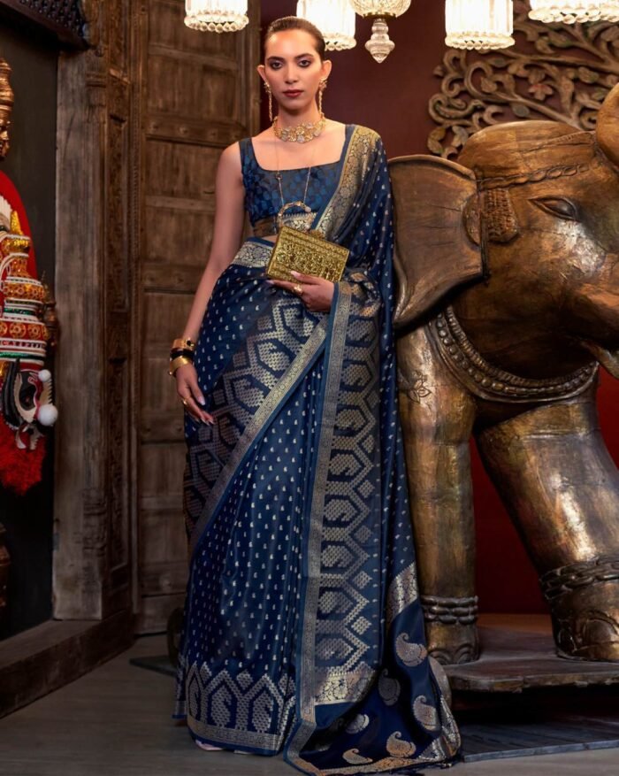 Women Paisley Woven Satin Silk Saree - Image 1