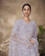 Women Embroidered Net Saree - Image 4