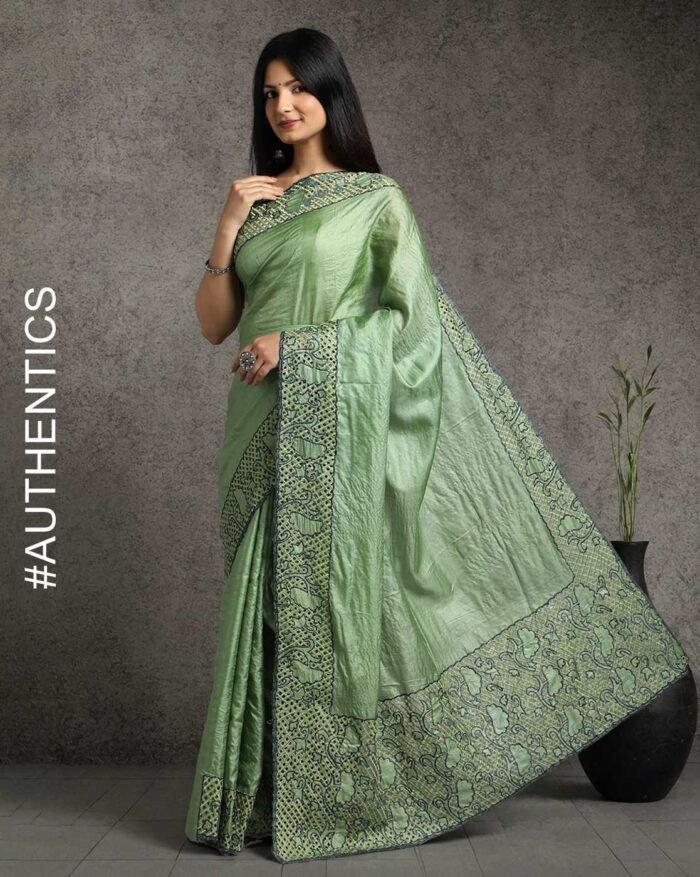 Hand Cutwork Pure Bhagalpur Tussar Saree - Image 1