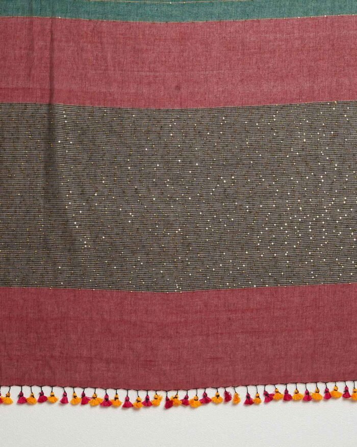 Women Sequins Cotton Saree - Image 2