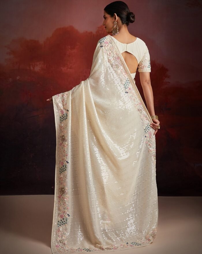 Women Embroidered Saree with Contrast Border - Image 4