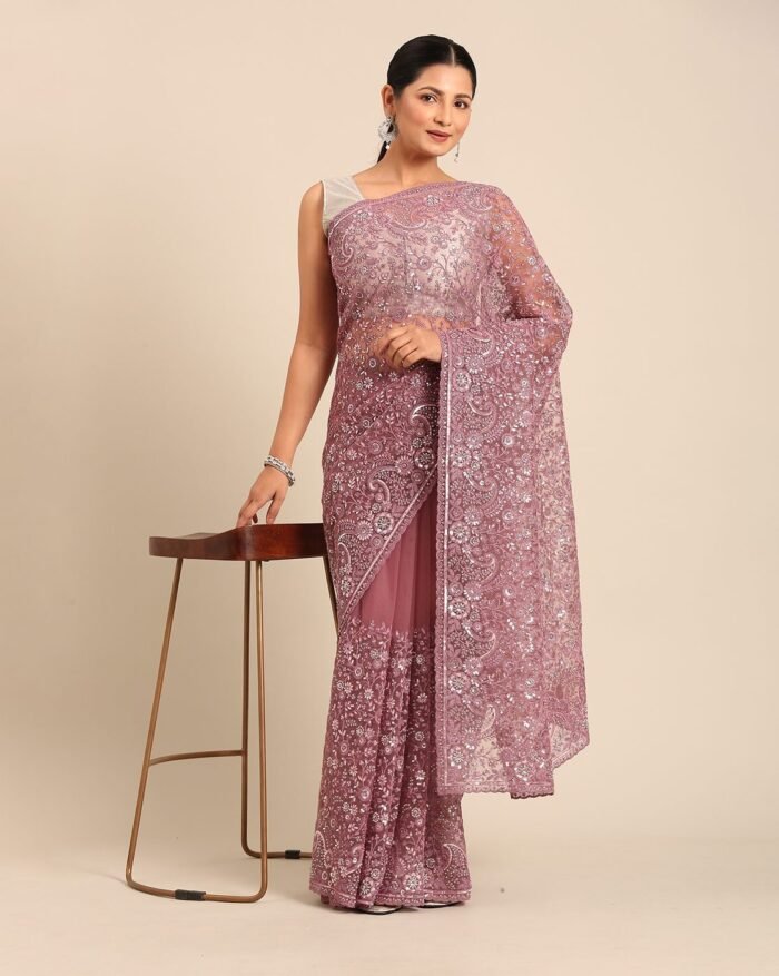 Women Embroidered Saree with Sequin Accent - Image 4