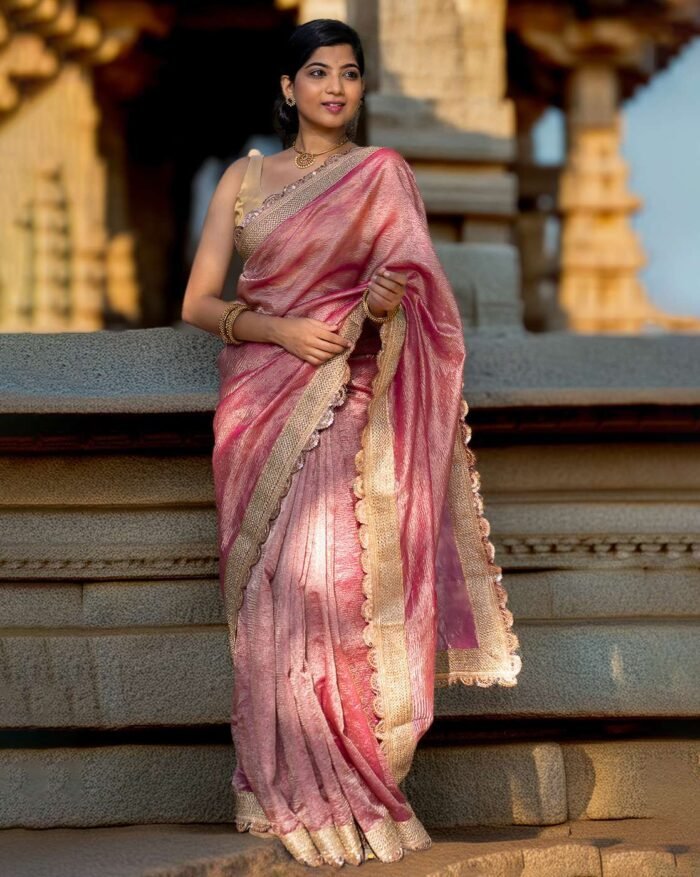 Women Banarasi Silk Saree with Contrast Border - Image 1